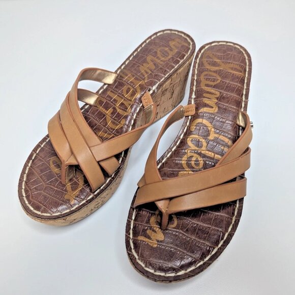 Sam Edelman Reana Brown Cork Wedge Sandals Women’s Size 6.5 Pre-Owned - Picture 1 of 9